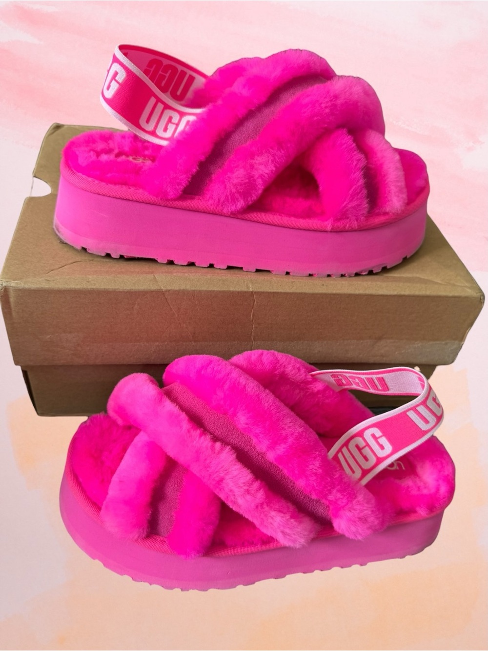 UGG Disco Cross Slide Taffy Pink Platform Sandals Slippers Slingback Size 7 - Picture 5 of 16